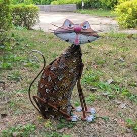 3starimex = aliases) 16" Brown Cat with Light Garden Statue Outdoor Decor