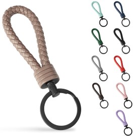 SERASAR Keychain Leather with Stainless Steel Key-rings - Additional Rings for Small Keys - Ideal for Cars, Motorcycles, Bicycles and House Keys - with Gift Box for Men and Women