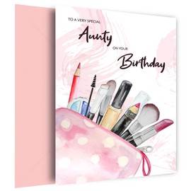Hey Chimp Nice Aunty Birthday Card for Teenager or Adult - Watercolour Makeup Design for Special Aunty on 16th 17th 18th 19th 21st 25th 30th Bday