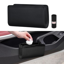 HQRNYP Car Trash Can, Car Trash Bin, Leather Automotive Door Organizer with a Roll of Garbage Bag, Auto Interior Accessories Foldable Hanging Mini Cars Storage Bag Container Fit for Most Vehicles