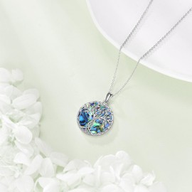 WSX Tree of Life Necklace for Women 925 Sterling Silver Family Tree Celtic Knot Pendant With Abalone Shell Jewellery Birthday Christmas Gifts for Women Men