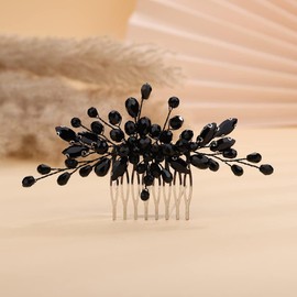 Rumtock Black Rhinestones Beads Black Hair Comb Side Headpiece for Wedding Brides Women Girls Handmade Hair Accessories (Black)