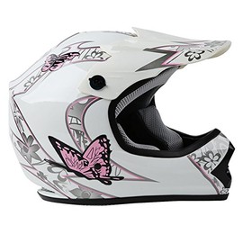 TCMT Youth Pink Butterfly Dirt Bike ATV Helmet Motocross with Goggles and Gloves Medium