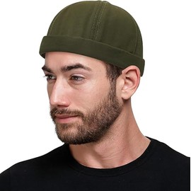 Initlove Mens Docker Hat Beanie Cap Vintage Brimless Sailor Hat for Street Hip Hop Coffee Green