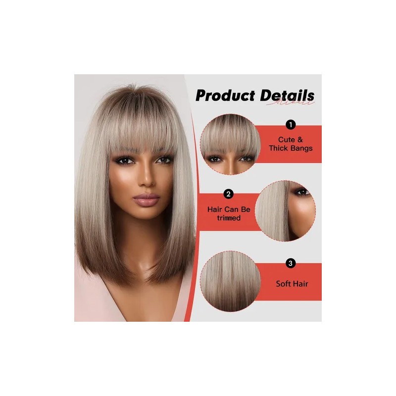 Flat Flequillo Pelo Corto Bob Pelo Liso Peluca Natural Moda