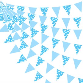 32Ft Clouds Party Decorations Blue Sky White Clouds Fabric Banner Triangle Pennant Flag Garland Streamers for Kids Cartoon Story Birthday Story Baby Shower Clouds Theme Outdoor Garden Supplies