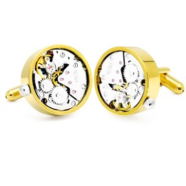 Honey Bear Mens Vintage Watch Movement Cufflinks with Gift box-Working, Gold, Round