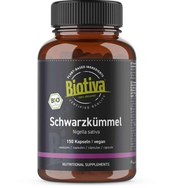 Biotiva Organic Black Cumin Powder, 150 Capsules, 600 mg per Capsule, Egypt, Nigella Sativa, 100% Vegan, Bottled and Controlled in Germany (DE-ÖKO-005)
