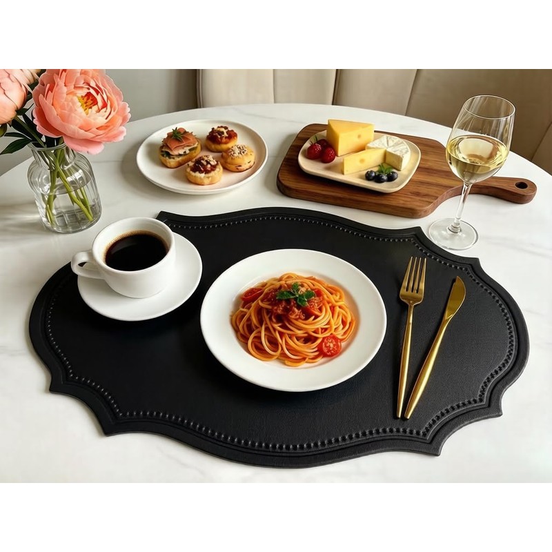 Double-Texture Faux Leather Oval Placemats Set of 6 Washable Heat