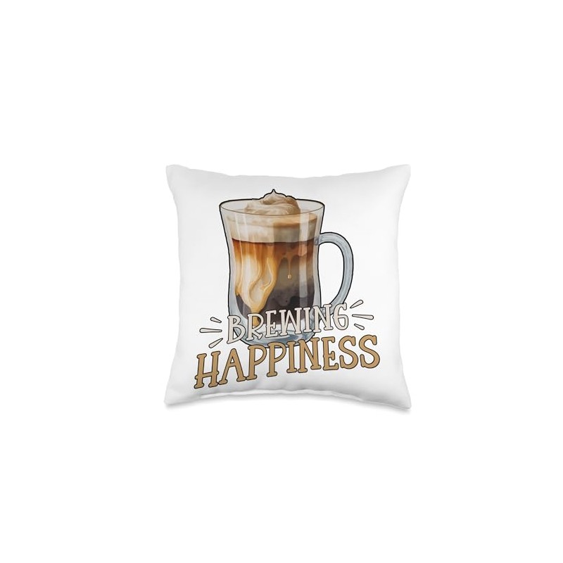 Brewing Happiness Cold Brew Coffee Quote Iced Coffee Throw Pillow