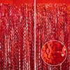 2Pcs Red Wave Fringe Curtain HADEEONG 3.28ft x 6.56ft Tinsel