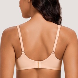 MELENECA Women's V-Neck Minimizer Underwire Plus Size Unlined Plunge T-Shirt Bras Beige 34F