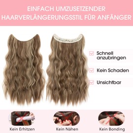 Silk-co Flip in Synthetic Extensions, Long Wavy Hairpiece with Elastic Band and Clip, Adjustable Hair Extensions for Women, Light Brown Highlights Blonde, 60 cm