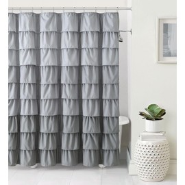 Kate Aurora Gypsy Chic Ombre Ruffled Fabric Shower Curtain - Assorted Colors (Gray)