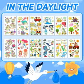 Acevegue Temporary Tattoos for Kids Party Bag Fillers, 12 Sheets Luminous Tattoo Stickers for Children Party Favours, Party Toys Birthday Decoration Supplies(Various)
