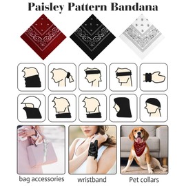 MEEZY 3 Pcs Bandanas for Women Men, Paisley Pattern Bandana Head Scarf Handkerchiefs Outdoor Multi-Purpose Cowboy Face Mask Square Scarf Headwear for Boy Girls 100% Polyester