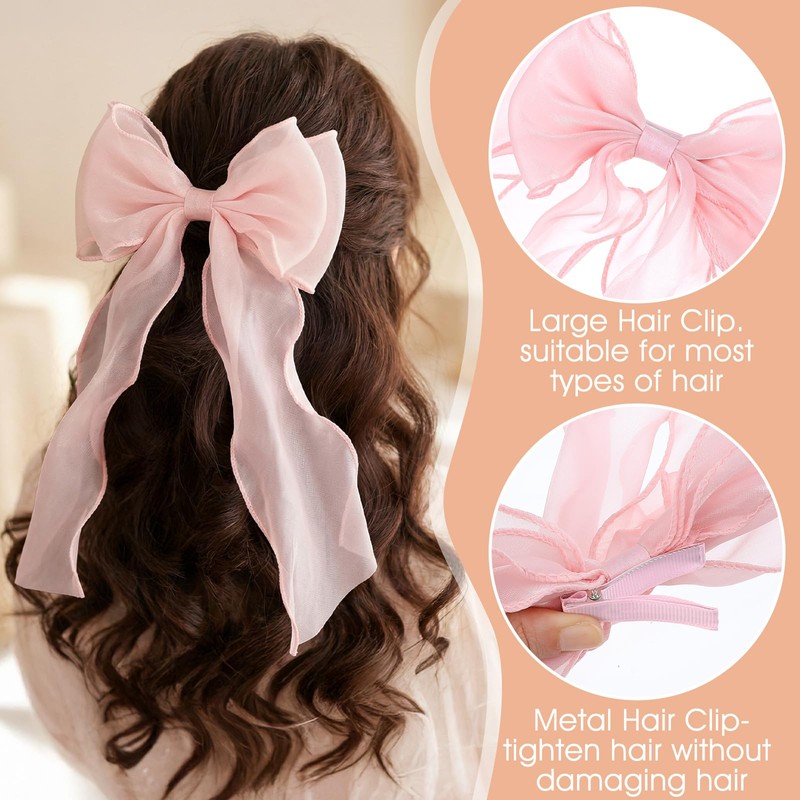 Pink Hair Bows, Large Long Tail Bow Hair Accessory for