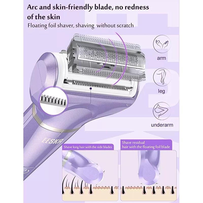 EESKA 2-in-1 ladies shaver. dual interchangeable heads,dry/wet use,rechargeable!