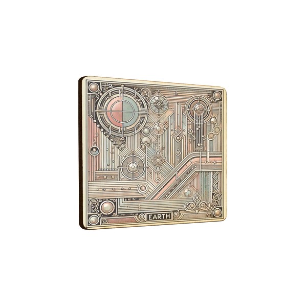 Wooden Fridge Magnet - Abstract Earth Design with Geometric Details,