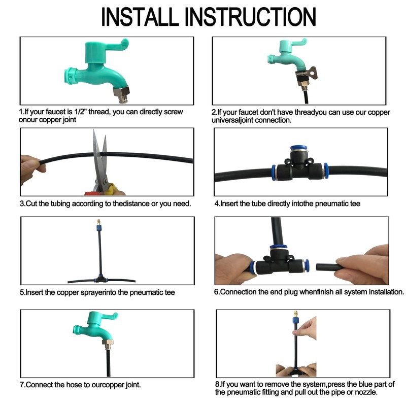 Atomizing kit,360 Degree Adjustable Copper Sprayer atomizing System,8/11mm(ID/OD) trubing Watering