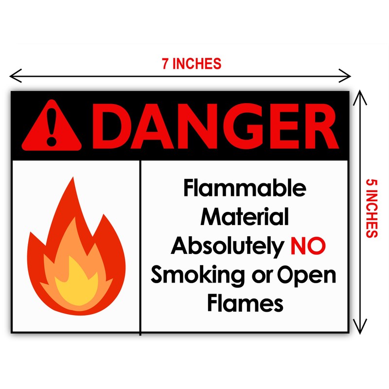F5Xclusive Danger Flammable Material Sign, No Smoking or Open Flames