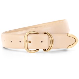 WHIPPY Women Leather Belts for Jeans Pants Dress Fashion Gold Buckle Ladies Waist Belt Casual Women Belts, Beige, M