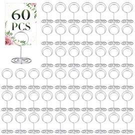 60 Pcs Table Number Holder Mini Place Card Holder 2 Inch Table Number Stands Office Memo Holders Table Name Card Holder Clips Wire Photo Holder Table Sign Stands for Wedding Menu Picture, Silver