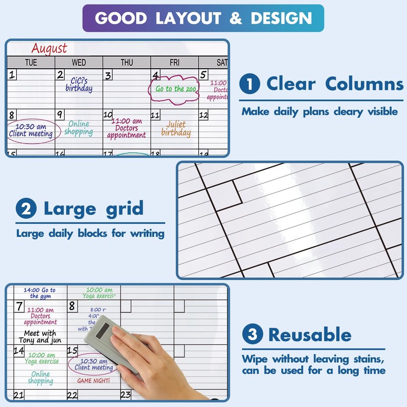 Dry Erase Monthly Extra Large White Board Calendar for Wall,
