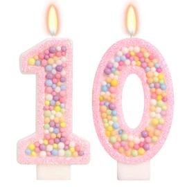 FAMGift Pink Birthday Candles - Number 10 Candle, Colorful Macaron Candles, 10 Birthday Decorations for Girls Sweet Theme Party Supplies (Pink)