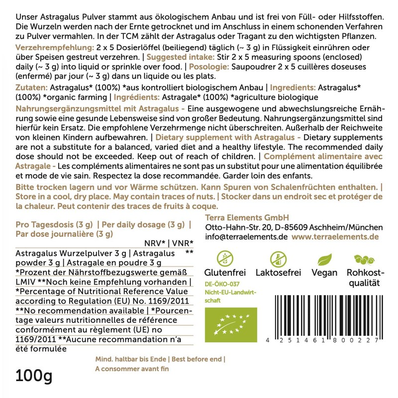 Organic Astragalus Powder 100 g