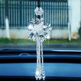 SHSEMO Car Interior Mirror Crystal Jewelry Colorful Crystal Charms Transparent Hanging Crystal Balls Car Charms (White)