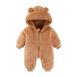 AiWMGL Baby Bear Onesie Outfit Suit Newborn Fleece Jumpsuit Romper Hooded Warm Winter Snowsuit Clothes Boy Girl 0-12 months (3-6 Months, Brown)
