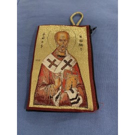 OUR LADY Jesus Gold Rosary Pouch 2 Sided Zippered Icon Cloth Case Coin Bag Gift