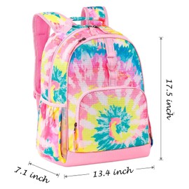 Choco Mocha Tie Dye Backpack and Lunch Bag Set for Girls, Kids School Backpack and Lunch Box Set for Elementary School 17 Inch Bookbag, Pink