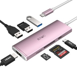 JESWO HUB USB C, 7 en 1 Adaptador USB C a HDMI 4K, USB 3.0, 2*USB 2.0, Lector Tarjeta SD/TF, USB C 100W PD Carga, Adaptador Tipo C para MacBook, MacBook Pro, Macbook Air, Surface etc. (Oro Rosa)