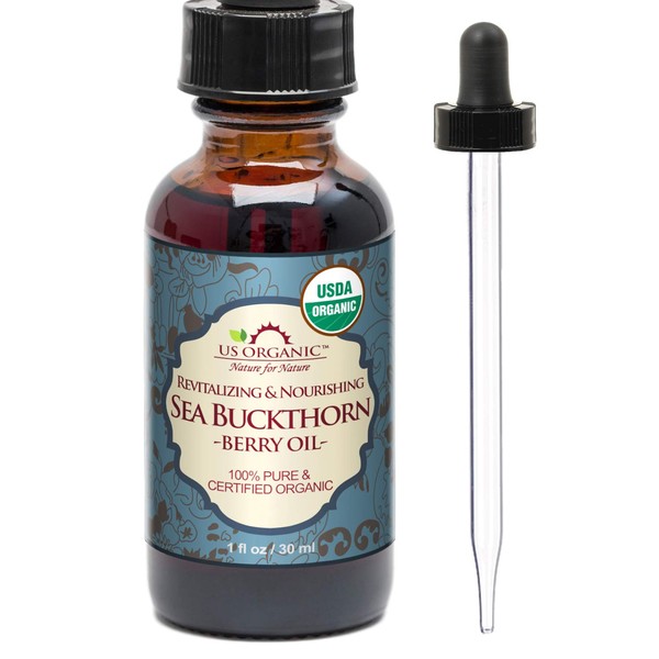 US Organic Sea Buckthorn Berry (Fruit) Oil, USDA Certified Organic,100% Pure & Natural, Supercritical CO2 extracted, Virgin, Unrefined in Amber Glass Bottle (1 oz (30 ml))