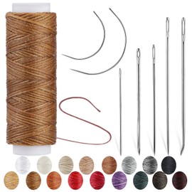 Ftyiwu Waxed Thread, Upholstery Needle and Thread 32 Yards with 7PCS Hand Sewing Needles for Home Upholstery Carpet Canvas Repair Leather Sewing (Medium Brown)