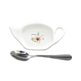 Ceramic Tea Bag Holder Teapot shaped Teabag Coaster Tray 4.5 inches Spoon Rest with Spoon