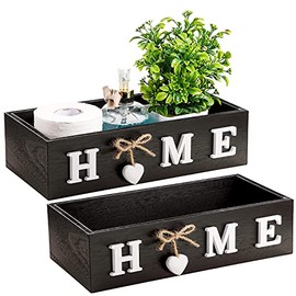 Bathroom Decor Box Toilet Paper Storage Box Bathroom Wood Tank with Home Sign Rustic Paper Holder Box Decor for Farmhouse Home Kitchen Bathroom Countertop Decor (Black)
