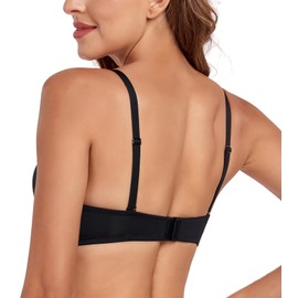 Lemorosy Women's Deep U Plunge Bra Convertible Low Cut Push Up U Shaped Multiway Bra(34D, Black)