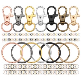 Key Rings 25 mm 200 Pieces Carabiner Key Ring Craft Set (100 Key Rings Small + 100 Carabiner Hooks with Swivel) Key Ring DIY for DIY Jewellery Crafts (7 Colours)