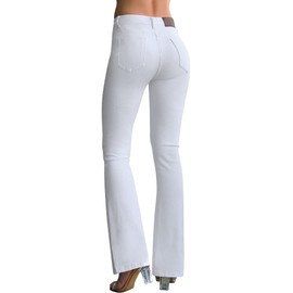 roswear Womens Mid Waist Bell Bottom Stretchy Flare Jeans Pants White Medium