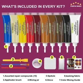 STARTSO WORLD Leather Repair Kit for Furniture, Leather & Vinyl Repair kit for Car Interior, Couches, Car Seat, Jacket, Sofa, Boat or and Purse, Restores Faux, Artificial, Genuine Pleathe