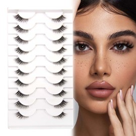 Wispy Strip Lashes, Half Eyelashes, Natural False Eyelashes, Clear Band Lashes, Cateye Wispy Artificial Eyelashes, 3D Cat Eye Half Lashes, 10 Pairs