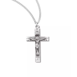925 Sterling Silver Crucifix Flower Cross Christian Pendant Necklace w/ Chain