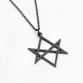 Unicursal Hexagram Symbol Necklace Stainless Steel Jewelry Unicursal Hexagram Necklace (Hexagram black N CA)