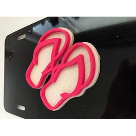 Stickysight.com Flippers Flippah's Slippers in 3D - Black with White/Pink Combo Automotive License Frame Insert - Love Beach Flip Flop Slipper