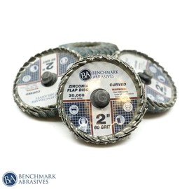 Benchmark Abrasives 2" Quick Change Zirconia Curved Flap Disc Grinding Wheel with Male R-Type Back Design - Finishing, Deburring of Irregular Surfaces - for Die Grinder & More (10 Pack) 60 Grit