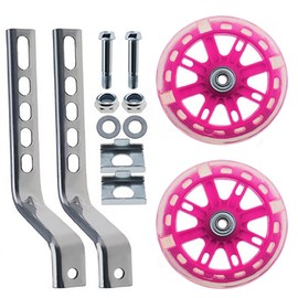 LIFTATAPA Training Wheels for Kids Bike, Flash Mute Wheel Adjustable Bicycle Stabiliser Mounted Kit Compatible for 12 14 16 18 20 inch Single Speed Bicycle (Pink)
