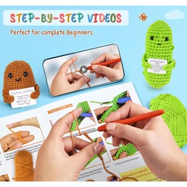 ilauke Crochet Kits for Beginners, Positive Gifts Beginners Crochet Kit for Adults Kids, Crochet Set with Step-by-Step Video Tutorials, Learn to Crochet, Positive Potato Pickle